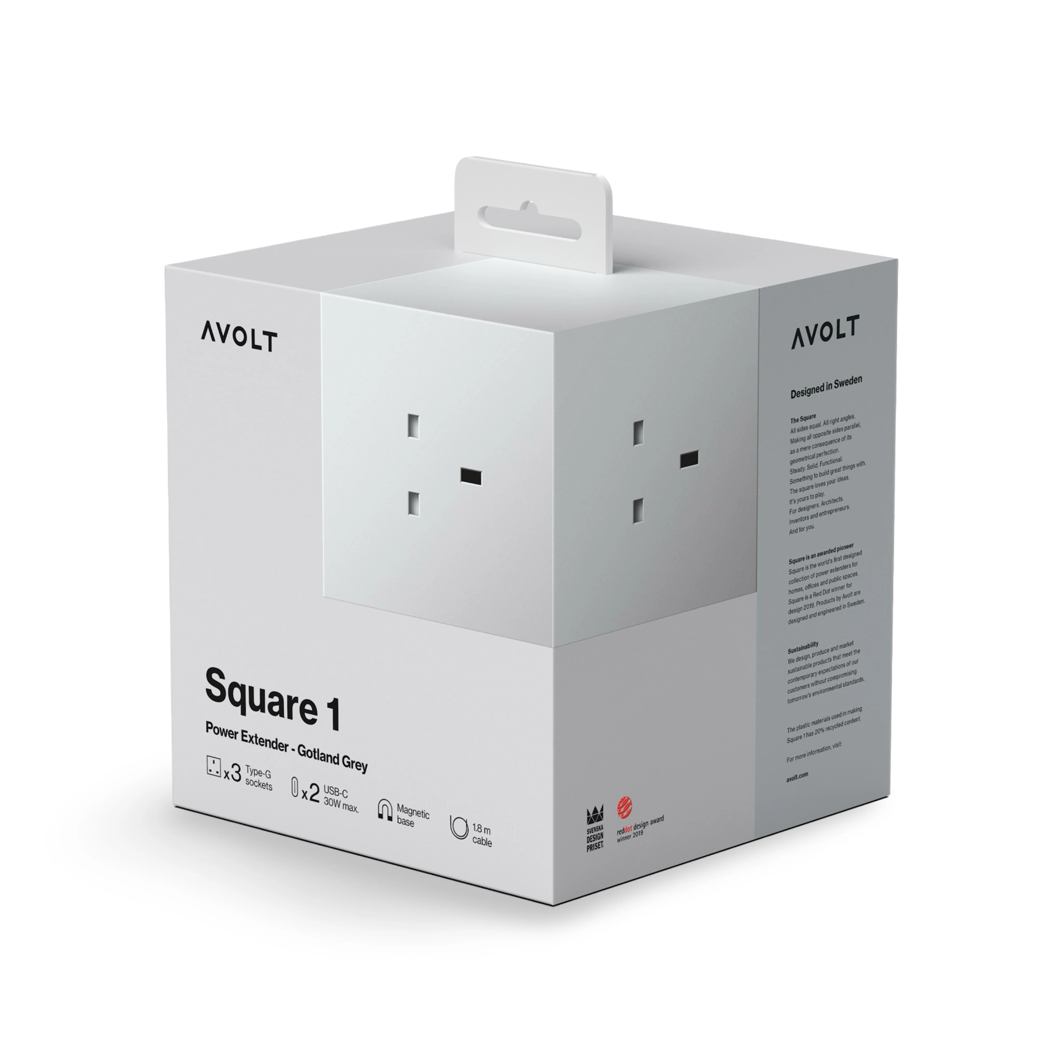 AVOLT Square 1 Power Extension Lead - Gotland Grey - Image 2